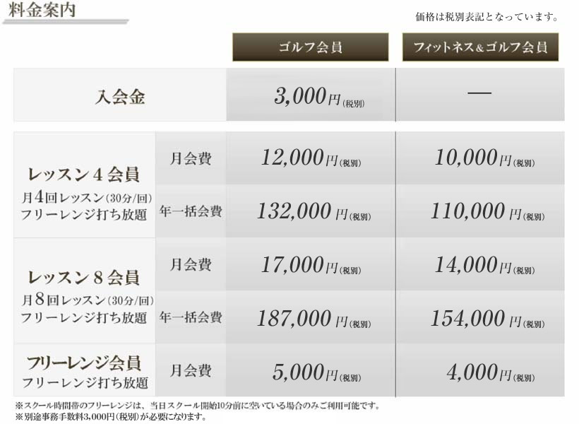 料金案内 - マイゴルフスタイル横浜
