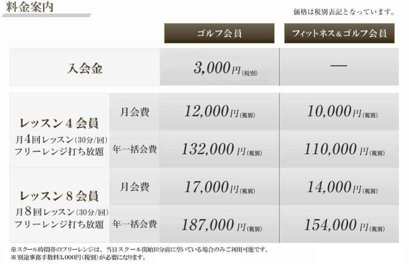 料金案内 - マイゴルフスタイル横浜